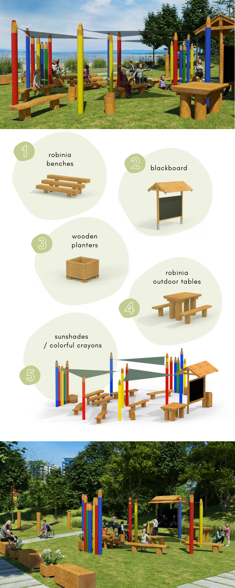 wooden furniture for outdoor classroom
