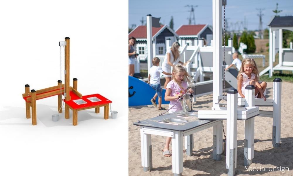 Sand and water play sets for outdoor playgrounds